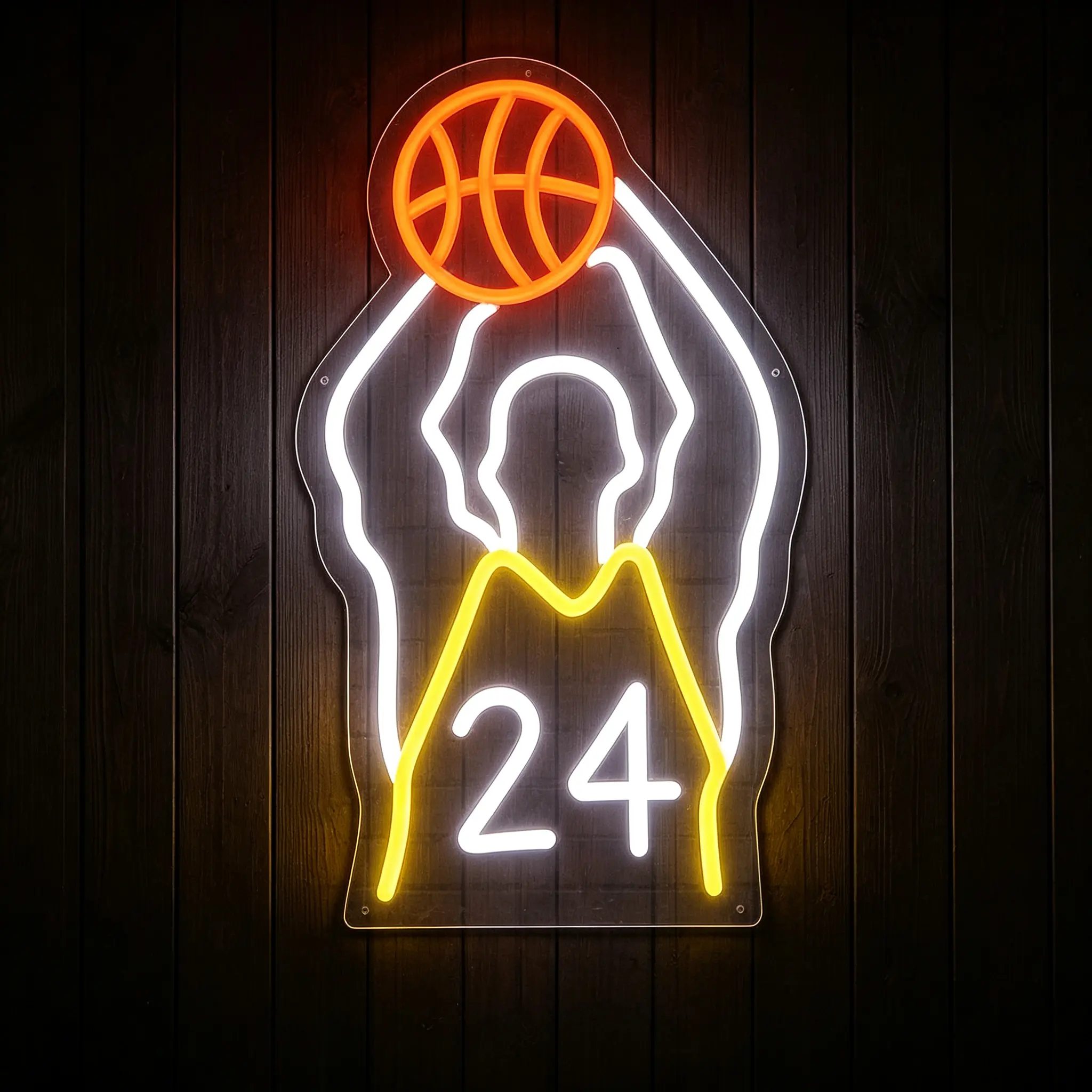 Kobe 24 LED Neon Basketball Sign - Acrylic Back LED Decoration Lamp, Dimmable USB-Powered Mood Light, Colorful Decorative Night Light, Indoor Wall Decor for Man Cave, Gift for Basketball Enthusiasts