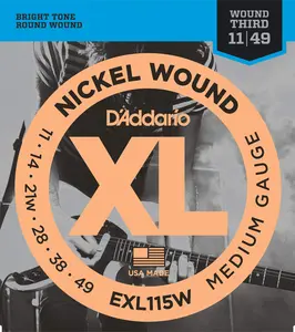 D'Addario EXL115 Nickel Wound Electric Guitar Strings, Medium/Blues-Jazz Rock, Wound 3rd, 11-49