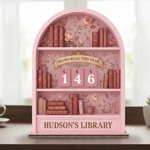 Personalized Floral Books Read This Year Tracker, Dark Academia Goth Vintage Wooden Bookshelf Decor, Reading Goal Counter, Book Lovers Gift