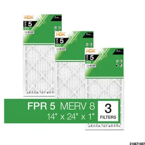 14 in. x 24 in. x 1 in. Standard Pleated Furnace Air Filter FPR 5, MERV 8 (3-Pack)14 in. x 24 in. x 1 in. Standard Pleated Furnace Air Filter FPR 5, MERV 8 (3-Pack)14 in. x 24 in. x 1 in. Standard Pleated Furnace Air Filter FPR 5, MERV 8 (3-Pack)