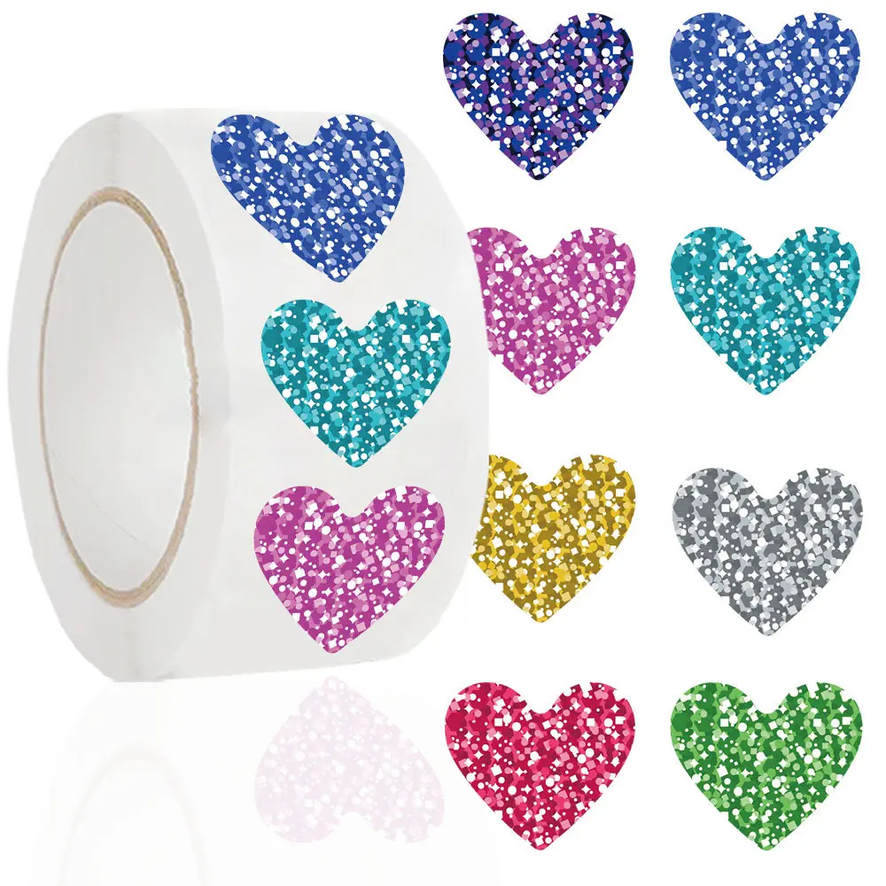 500Pcs/Roll Cute Love Heart Stickers Roll for Kids DIY Scrapbook Phone Case Decor