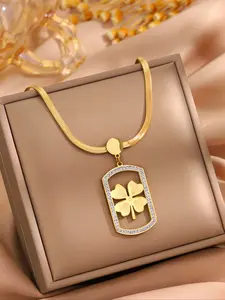 Elegant Stainless Steel Four Leaf Flower Necklace, Unisex Casual Jewelry for Daily Wear & Vacation, Fashionable Blade Design, Fashion Cool Accessories