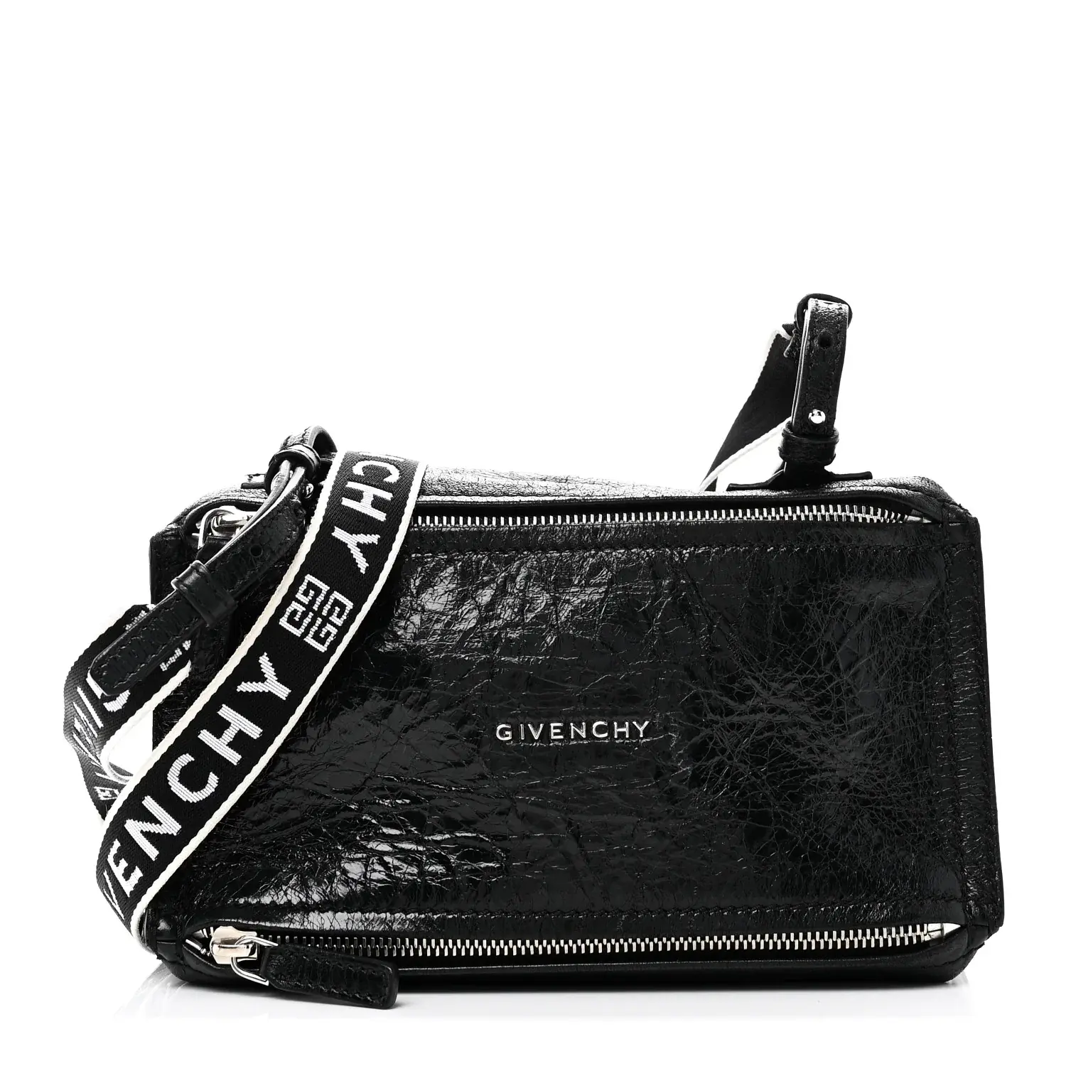 Pre-owned GIVENCHY Leather Shoulder Bags Crackled Patent 4G Small Pandora Black