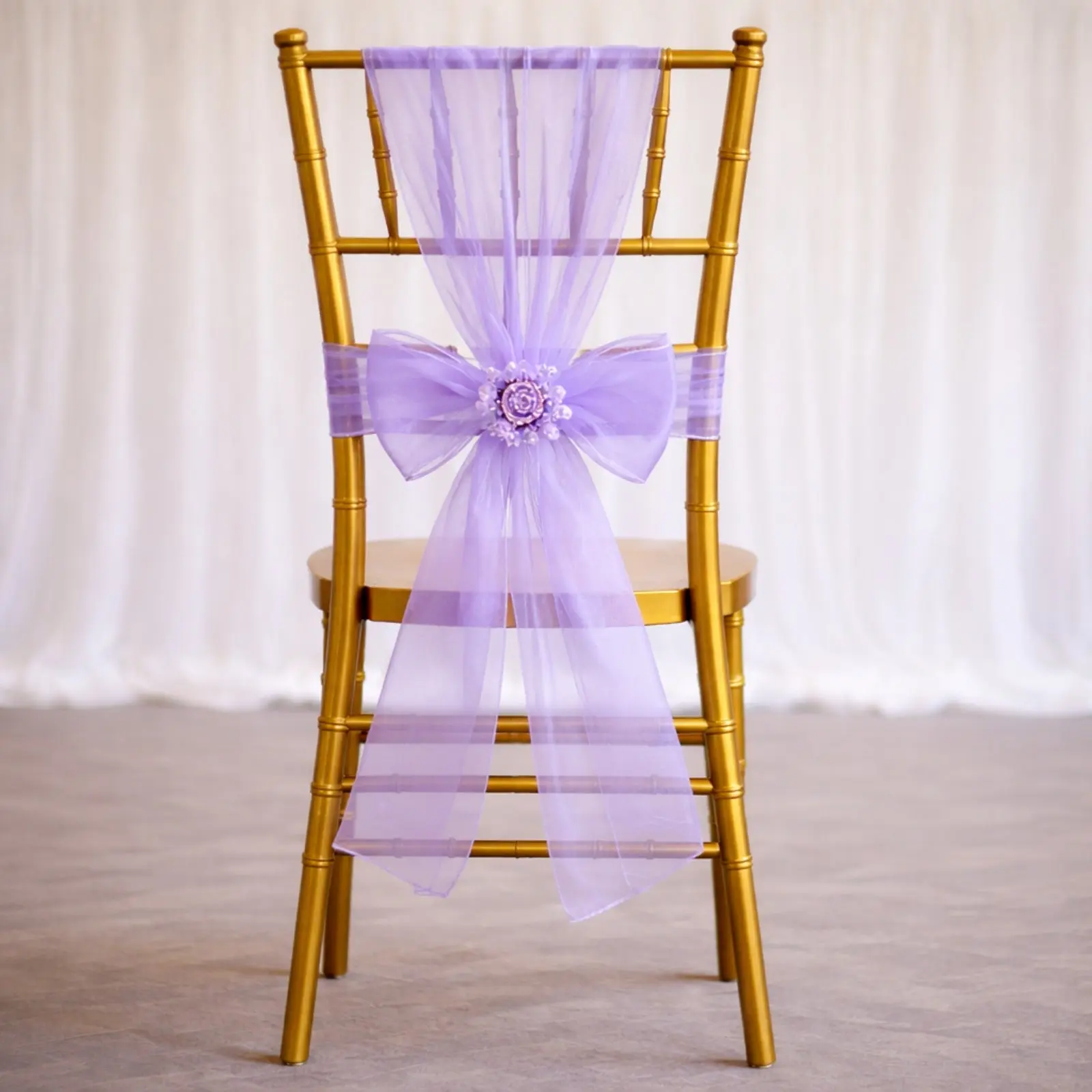 20-Pack 6"x108" Purple Organza Chair Cover Sashes, Reusable Sheer Wedding Chair Bows