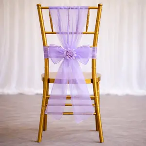 20 Pack Organza Chair Sashes 6"x108" Purple – Reusable Sheer Wedding Chair Bows