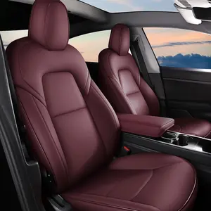 Custom Fit Faux Leather Full Wrap Automotive Seat Covers Full Set - Airbag Safe, Wine Red, Durable, Car Seat Decorative, Stylish Car Interior Kit, Protectors for 2017-2023 Electric Sedan (Snug Fit Upgrade)