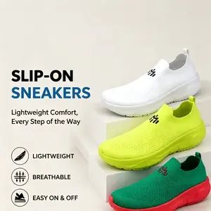 Multi Color Slip-On Knit Mesh Platform Sneakers, No Lace Breathable Thick Sole Walking Trainers, Comfort Lightweight Slip In Casual Footwear for Daily Outdoor Activity & Travel.ultra lightweight breathable mesh cushioned sole