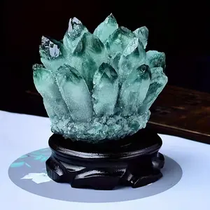 1pc Natural Green Quartz Crystal Cluster - Spiritual Balance & Protection Stone Figurine, Elegant Home Decor Desktop Ornament
