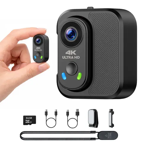 CAMWORLD Mini POV 4K Digital Action Camera - Rechargeable Hands-Free EIS Stabilization, Thumb CMOS Sensor with Lens, Metal Magnetic Mag Mount, Card Support, Wireless Function, Clip Accessory, Portrait/Landscape Modes for YouTube Vlogging