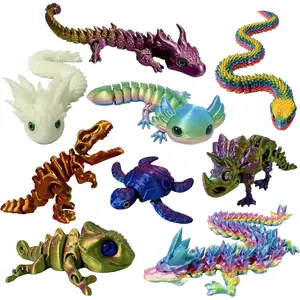 9 Pack 3D Printed Animal Toys Full Body Joint Movable 3D Printed Articulated Animal for Home Office Desk