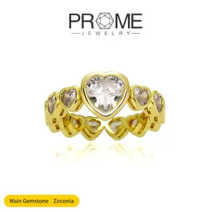 (CR017)Heart-Shaped Pavé Zircon Rings Sparkling 5A Cubic Zirconia Fashionable & Elegant Design Perfect Gift for Women Daily Wear