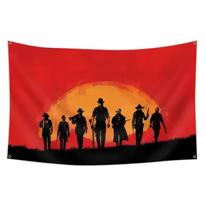 1pc, Red Sunrise Sunset Redemption Flag Banner, Durable Decorative Tapestry Wall Hanging, 2*3ft(60*90cm)/3x5ft(90*150cm), 4 Grommets, Single-Sided Printing, for Indoor, Outdoor, Home, Party, Decorations