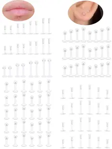 16G Clear Plastic Push in Lip Labret Medusa Monroe Nose Septum Piercing Retainers for Surgery Sport Work Bioflex Flat Back Tragus Helix Catilage Conch Earrings for Women Men 6mm 8mm 10mm 12mm
