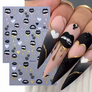 2 Sheets Valentine's Day Nail Art Stickers, Sexy Lips Heart Cherry Design, French Elegance DIY Self-Adhesive Nail Decals for Women and Girls
