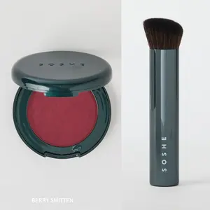 SOSHE Beauty Blurring Pillow Blush & Brush Combo – Blurring Cream-to-Powder Blush with Skin-Like Finish Brush