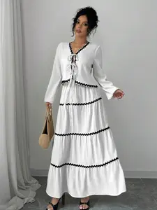 Women's Fall Beachwear Set, Casual Long Sleeve Tie Top & High Waist Maxi Skirt, Trendy Spring Fashion, Perfect for Vacation & Beach Days