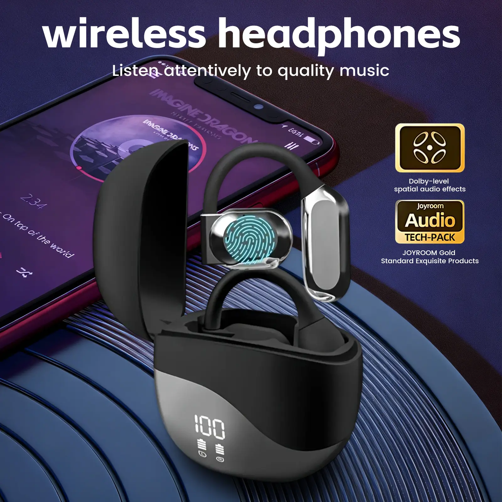 THOTWV Bluetooth 5.4 Earhook Headphones - Waterproof Wireless Audio Earbuds with Built-in Microphone, Durable Connection for Sports, Office