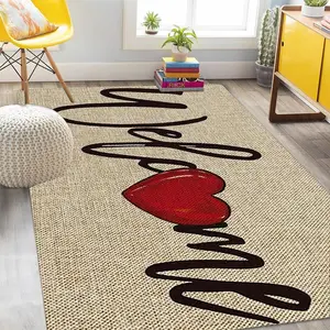 Heart & Letter Pattern Welcome Floor Mat, 1/2 Counts Valentine's Day Non-slip Rectangle Home Decor Carpet, Decorative Area Rug for Home Living Room Bedroom