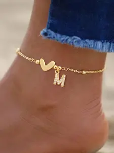 Women's Heart Pendant Anklet, Stainless Steel Chain, Simple Classic Design, Micro-Zircon Initial Charm, Ball Clip Ankle Jewelry
