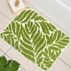 Green Leaf Bathroom Rugs - Bath Mat, Small-16" x 24", Grass Green, Non-Slip, Absorbent, Soft, Machine Washable