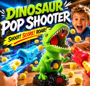 Dinosaur Shooting Toy with Movable Target LED Lights Sound Effects 2 Pump Air Launchers 48 Foam Balls Score Recording for Kids Outdoor Fun  Birthday or Christmas Gift