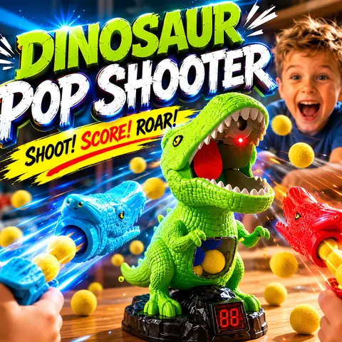 Dinosaur Shooting Toy with Movable Target LED Lights Sound Effects 2 Pump Air Launchers 48 Foam Balls Score Recording for Kids Outdoor Fun  Birthday or Christmas Gift