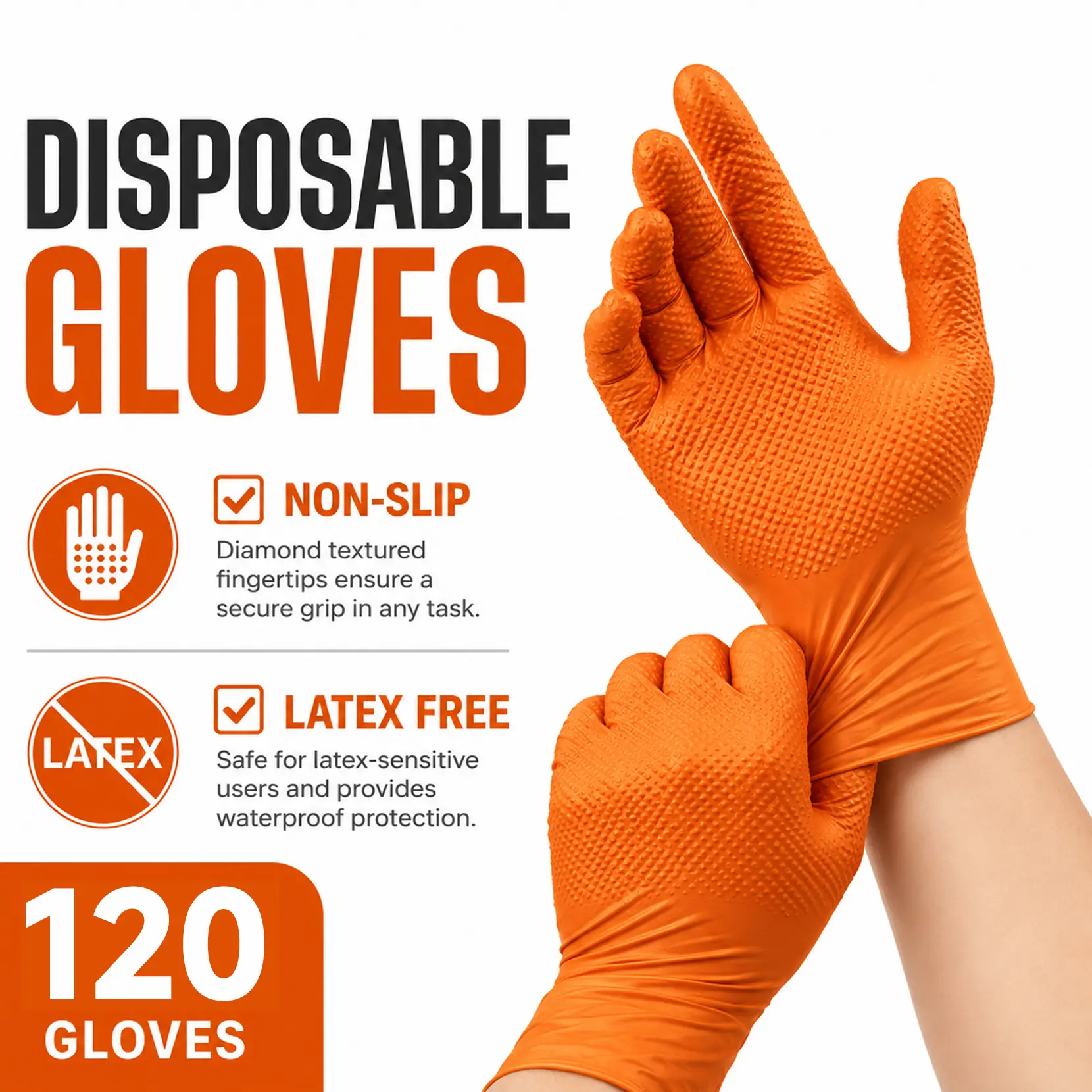 10-millimeter heavy-duty orange nitrile mechanical gloves, 60/120 pairs per package, latex-free, suitable for mechanical maintenance Cleaning