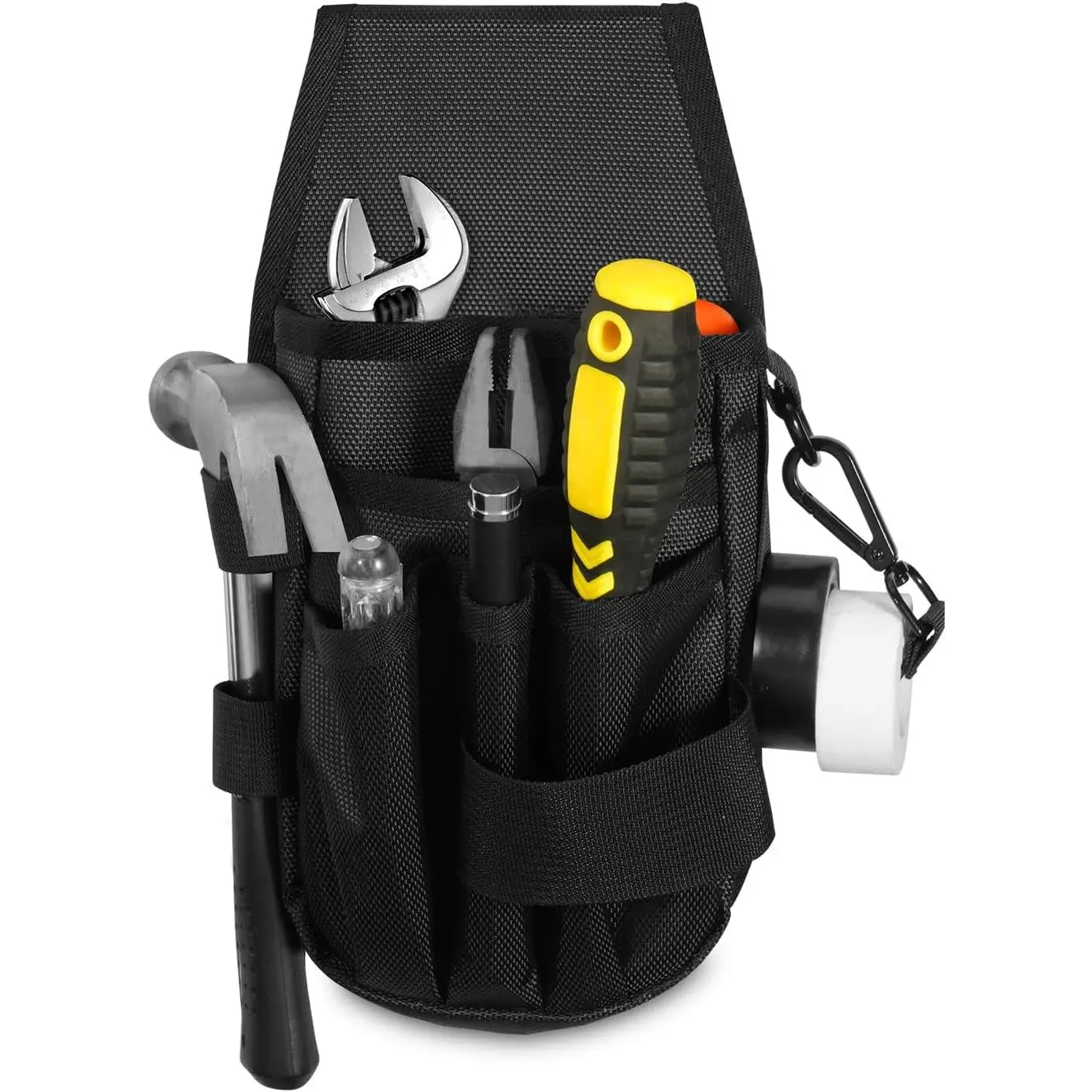 Heavy-Duty 5-Pocket Black Tool Pouch - Belt-Mounted Work Side Holster for Electricians, Carpenters, Technicians with 5-Pockets Organization, Side Belts, Construction