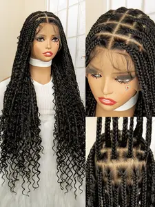 Full Lace 34 Inch Bohemian Curled Braids Wig, Long Wigs Without Bangs, All Seasons