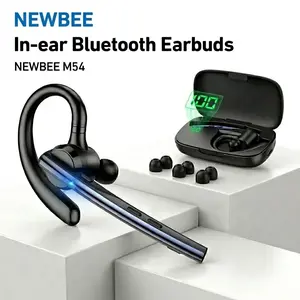 New bee Bluetooth Trucker Headset, Wireless Bluetooth Earpiece for Cellphone with 500mah Charging Case 80h Playtime V5.2 Dual Mic Noise Cancelling Hands-Free Earphones for Office Driver Audio Headphones Earbud Electronic Chargeable