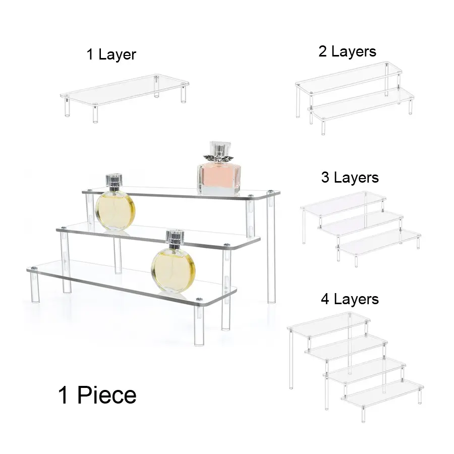 Acrylic Transparent Staircase Display Stand, Cosmetic Organizer Rack, Perfume Storage Shelf, Desktop Shelves, Party Dessert Holder, Acrylic Display Risers, Adjustable Shelf Rack, Clear Storage Rack, Adjustable Racks