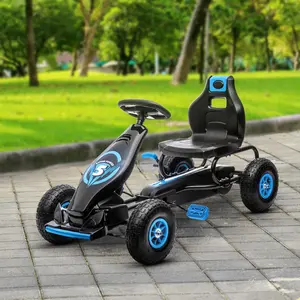 Blue Kids Ergonomic Pedal Go Kart Three Position Adjustable Seat Back Stress Relief Design Grow With Child Feature Shock Absorbing Suspension System 110LBS Load Suitable For Boys And Girls Aged 5 To 12 Years Old