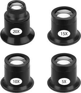 SUNJOYCO 4 PCS Watchmaker Loupe, 5X 10X 15X 20X Eye Loupe, Monocle Magnifier, Jewelers Loop Magnifier, Magnifying Loop, Jewelry Magnifying Glass Monocular for Watch Repair, Gems, Coins, Stamps