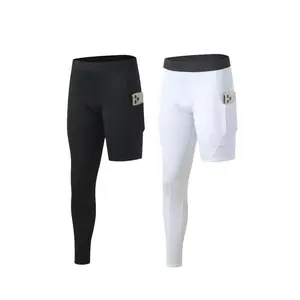 2-piece set of single leg compression tight fitting men's pants with pockets, breathable quick drying running basketball leggings, long pants sports base, shaping leggingsRAIMENTRY