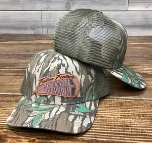 Mossy Oak Greenleaf Leather Turkey Feather Patch Mesh SnapBack
