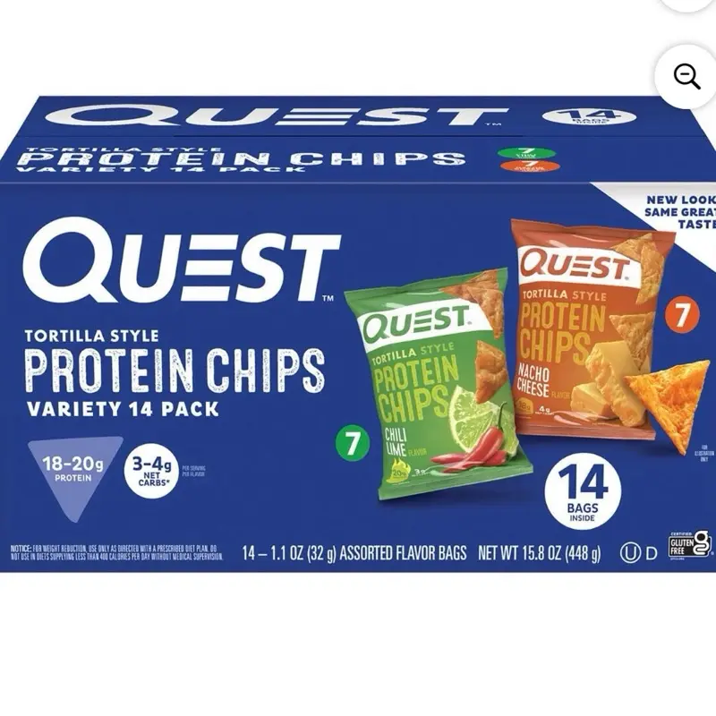 Tortilla Style 18-20g Protein Chip Variety Pack, Chili Lime and Nacho Cheese 14 ct. Tortilla Style 18-20g Protein Chip Variety Pack, Chili Lime and Nacho Cheese 14 ct.