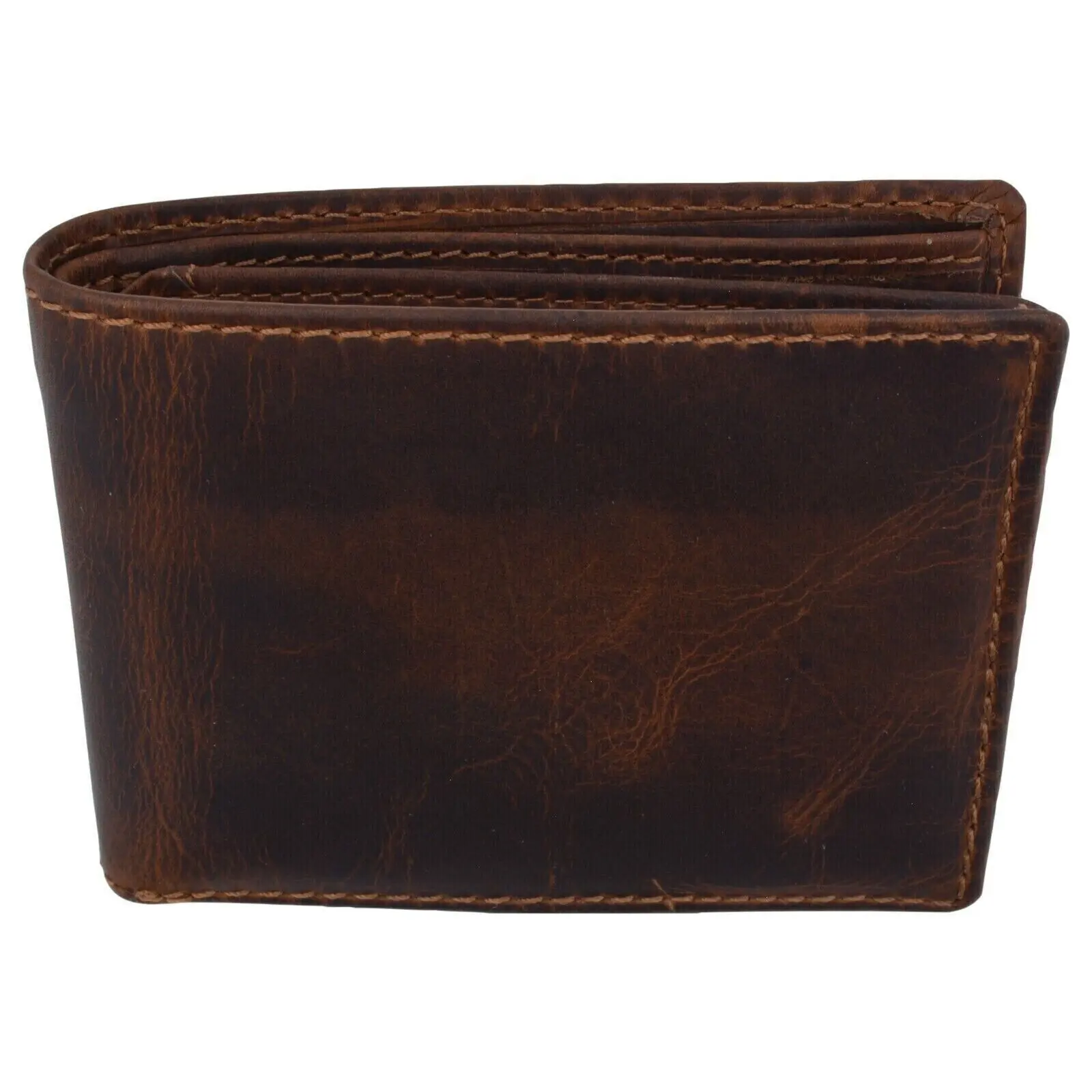 Vintage Genuine Leather Bifold Wallet for Men, RFID Blocking with Center Flap, ID Window and 2 Bill Compartments, Genuine Leather Wallet, Business Wallet