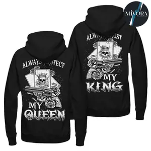King Queen Couple Hoodies Graphic Hoodie Casual  Fleece Fabric Pullover Hooded Sweatshirt for Women for Men, Perfect Gift