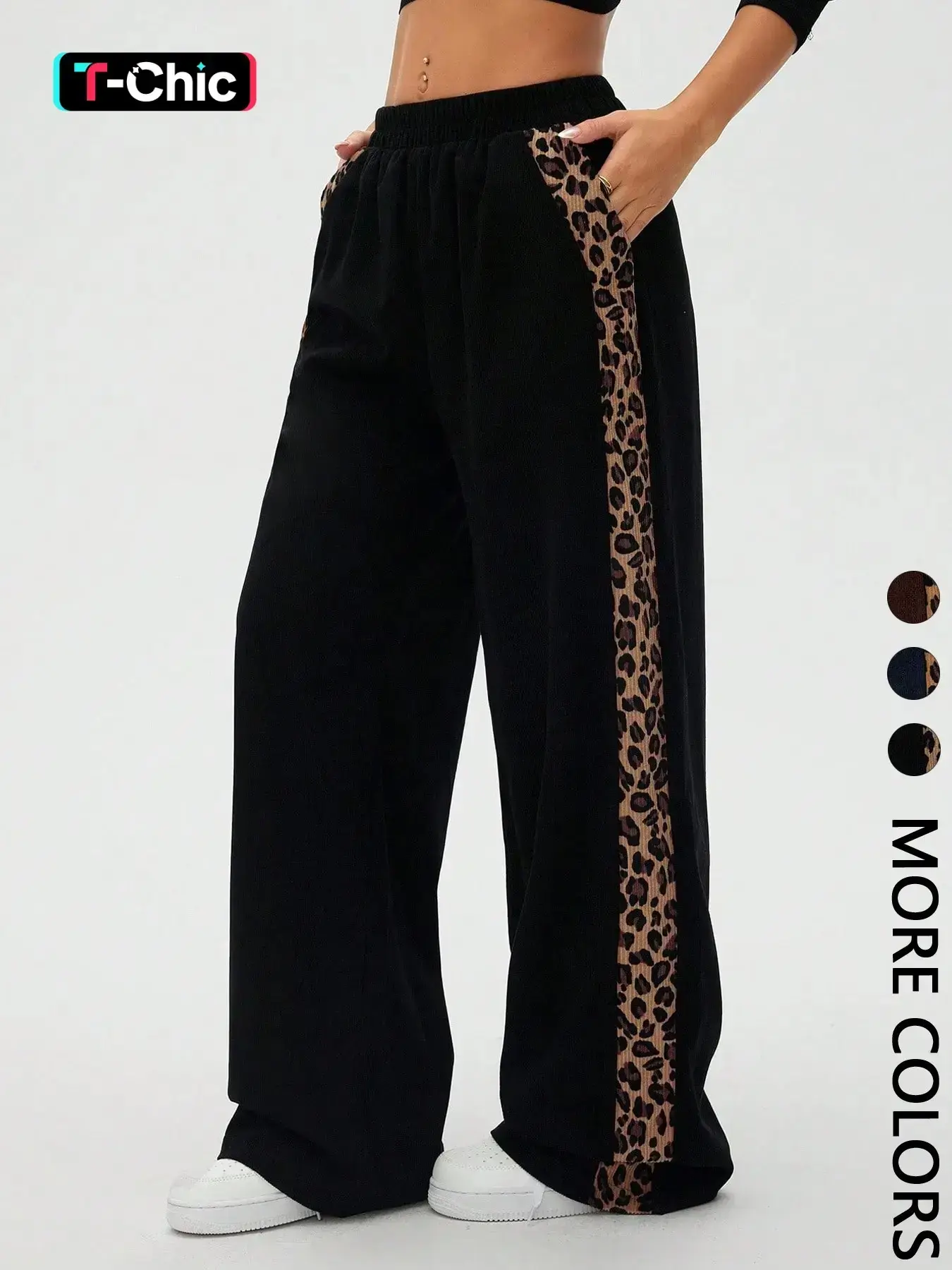 Women's Vintage Wide-Leg Pants, Leopard Gradient Print, Loose Slimming Fit, Casual Fashion Trousers for Lounge and Daily Wear