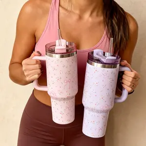 Floral Bowknot Car Cup, Large Capacity Stainless Steel Mug, Insulated Cups, Travel Coffee Cup, Vacuum Flask, Ideal for School Office Outdoor Gym Home