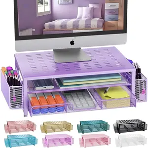 Stand with Drawer and Pen Holder, Desk Organizers and Accessories, 2-Tier  Riser, Ideal for Office Supplies Desk Accessories(Purple) Pastel Color