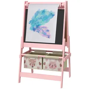 Kids' Art Easel with Paper Roll, Blackboard, Whiteboard, Storage - Pink Planning Board for Home, Preschool - Ideal for Drawing, Painting, Chalk Art, Marker Play, Imaginative Creation, Early Learning Development