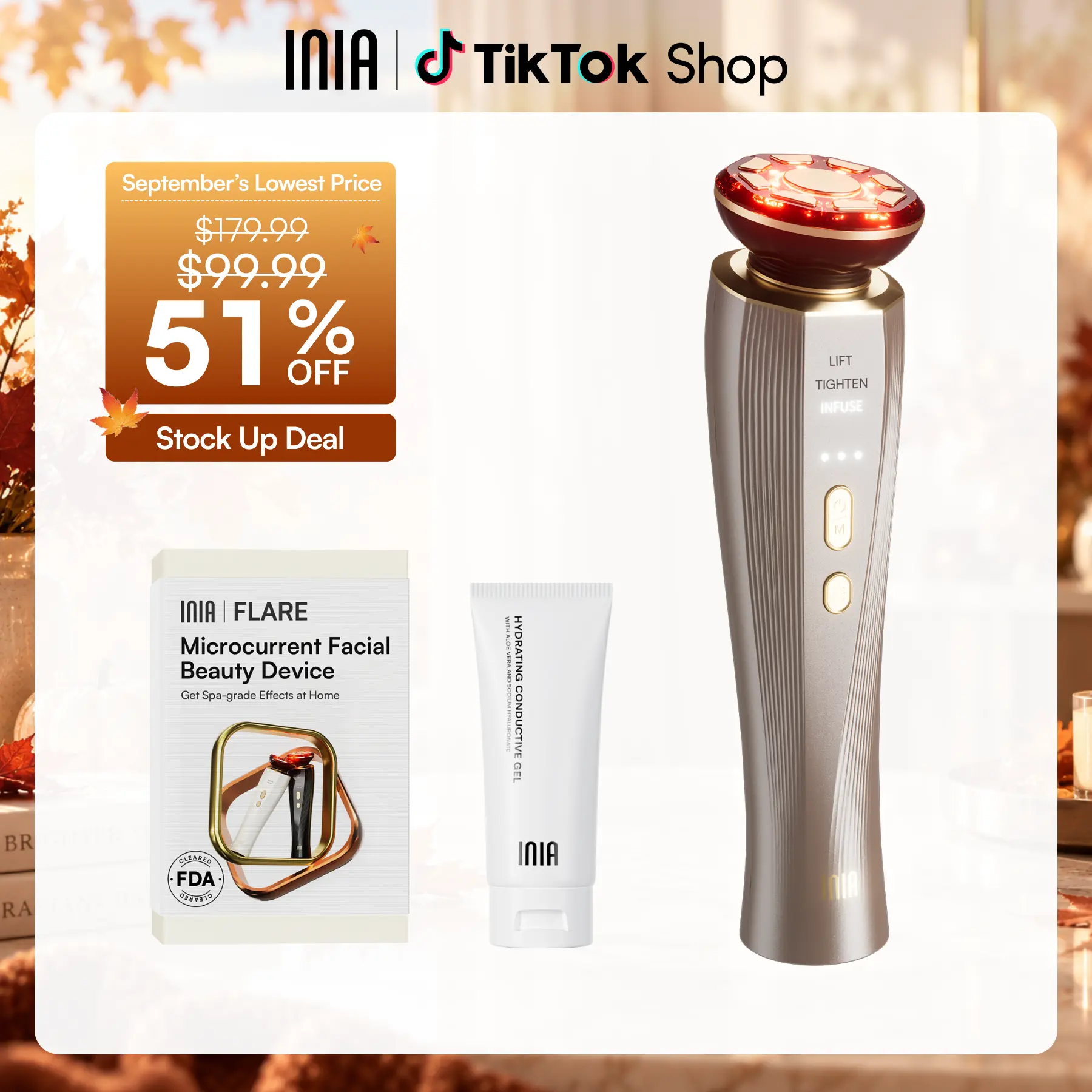 [New Color Drop] INIA FLARE All-in-One Facial Beauty Device, 3-in-1 Facial Massager Beauty Device for Face and Neck Skin Rejuvenation Lifting/ Tightening/ Infusing, Summer Beauty Gift Ideas,back to school,back to school haul