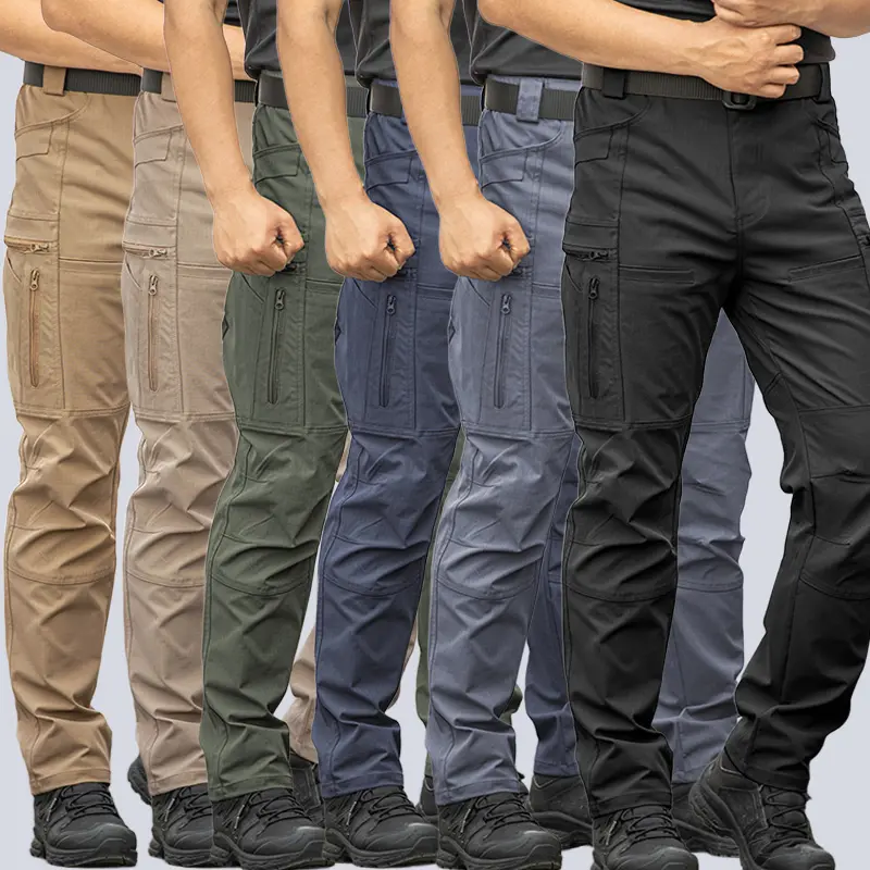 Men's Six‑Color Durable Outdoor Training Pants, Men's Multi‑Pocket Cargo Pants, Men's Solid‑Color & Printed Pocket‑Zipper Waterproof Tactical Cargo Pants   pants for men pantalones para hombre pantalones de trabajo hombre work pants men's work pants