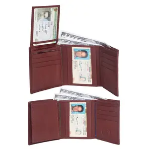 LEATHERBOSS GENUINE LEATHER WALLET TRIFOLD PULL OUT FLAP ID POCKET