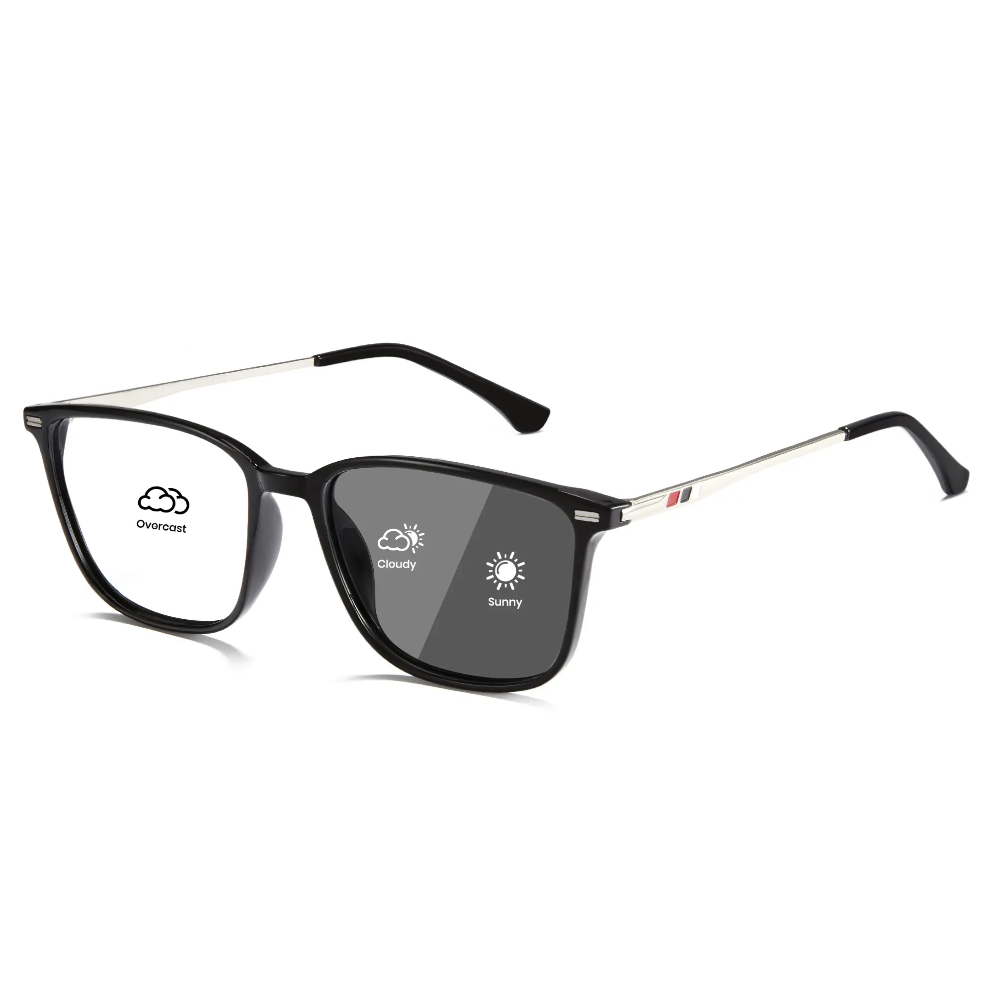 Cyxus Blue Light Blocking Photochromic Glasses Men Women Computer Gaming Glasses Rectangle TR90 frame Anti Eyestrain UV400 Black White - 8208