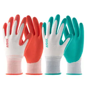 2 / 6 Pairs Gardening Gloves Best Gift for Women Ladies, Breathable Rubber Coated Yard Garden Gloves, Outdoor Protective Work Gloves with Grip, One Size Fits Most, Red & Green