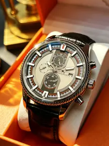 Trendy Men's Mechanical Watch, Sporty Multi-Function Waterproof, Cool Leather Strap, Night Light Calendar, Business Casual, Outdoor Commute, Trendy Multifunctional Watch