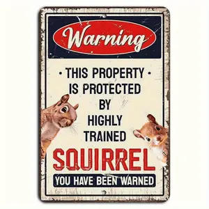 Durable Metal Wall Sign Featuring a Humorous Squirrel for Outdoor Garden and Home Decor