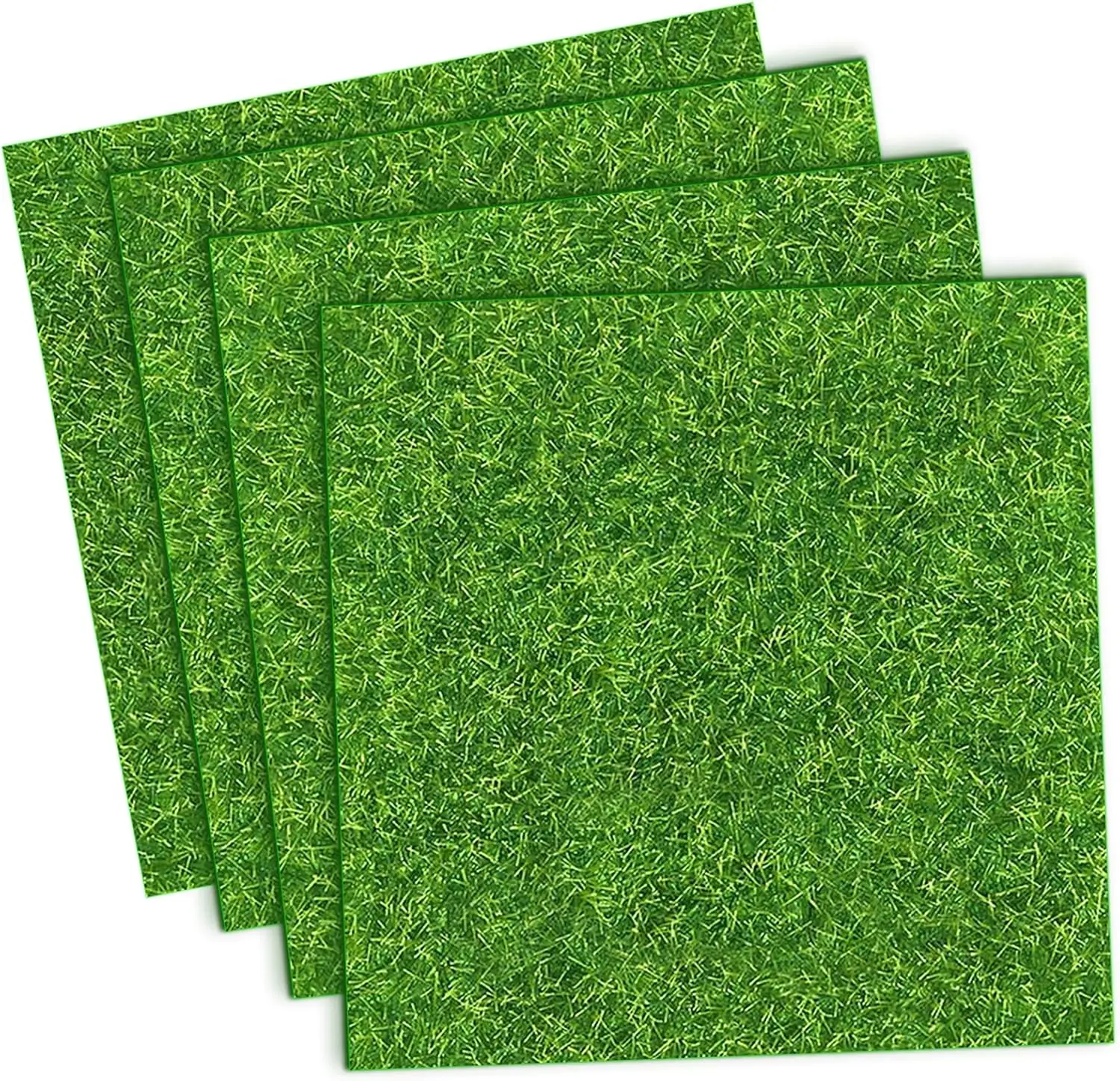 4 Packs 6x6 Inch Cuttable Artificial Grass Squares, Realistic Fake Grass Mats, Mini Craft Turf Tiles for Fairy Garden Accessories